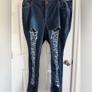 EUC Ashley Stewart Ripped Skinny Blue Jeans Plus Size 24 Denim Sexy Streetwear
